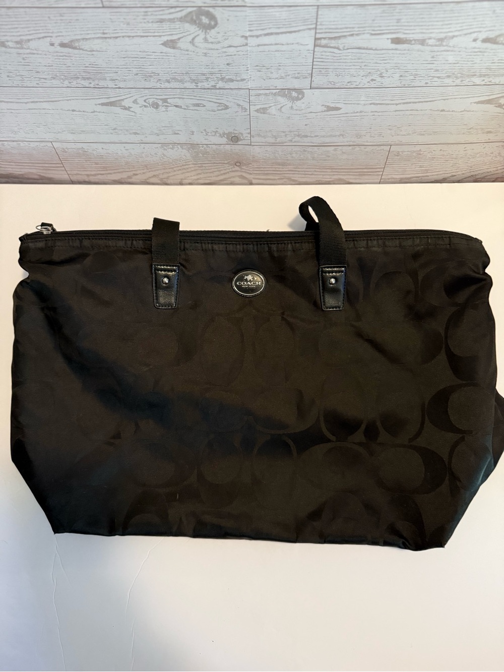 COACH Black Signature Nylon Getaway Packable Weekender Travel Tote Bag F77321